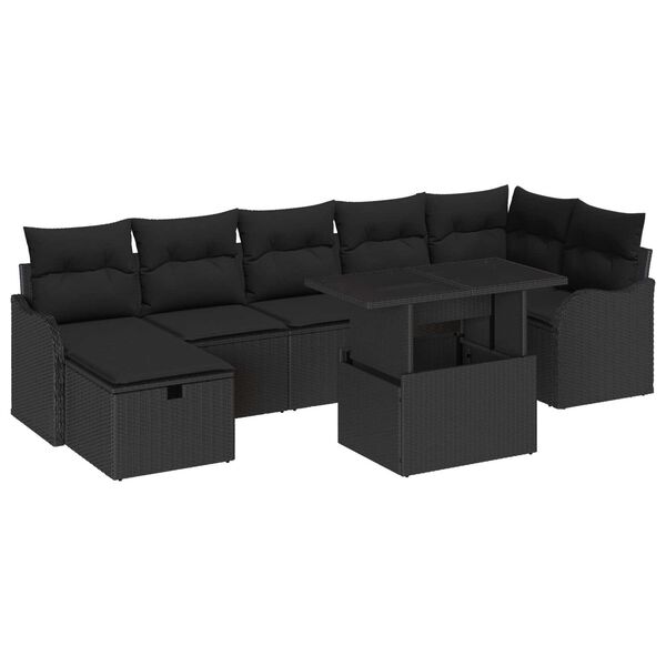 vidaXL Set Divano da Giardino con cuscino 8 pcs Nero Poly Rattan