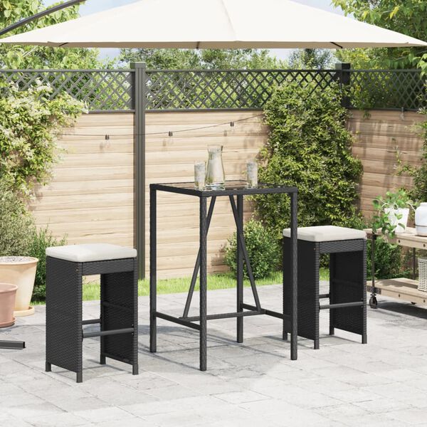 vidaXL Sgabelli da Bar con Cuscini 2 pz Neri in Polyrattan