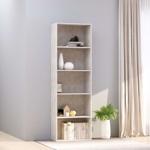 vidaXL Libreria 5 Ripiani Grigio Cemento 60x30x1789 Legno Multistrato