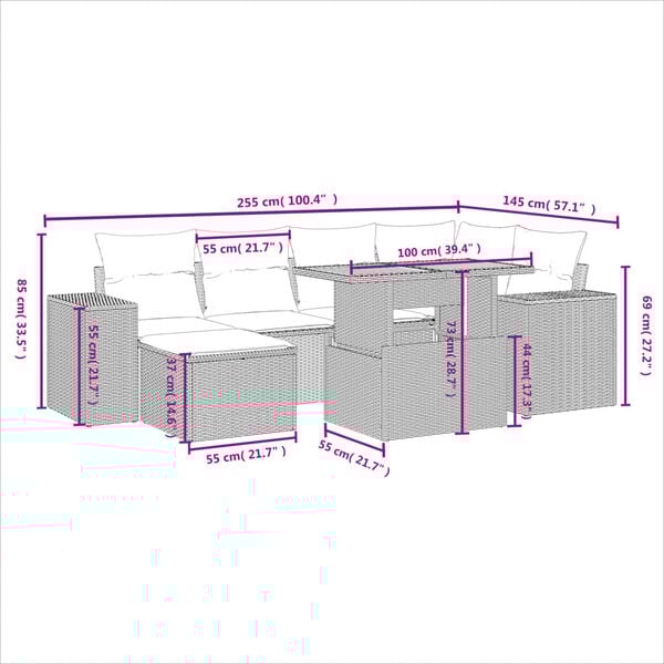 vidaXL Set Divani da Giardino 7 pz con Cuscini Beige in Polyrattan
