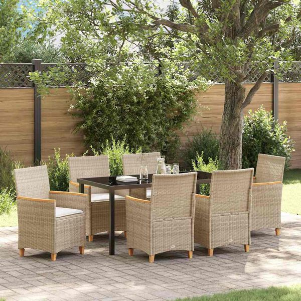 vidaXL Set da Pranzo per Giardino 7 pcs Beige polyrattan