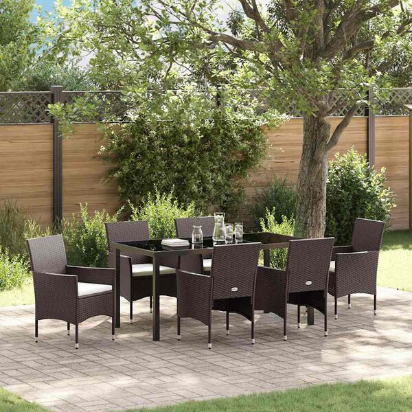 vidaXL Set da Pranzo per Giardino con cuscino 7 pcs Marrone polyrattan