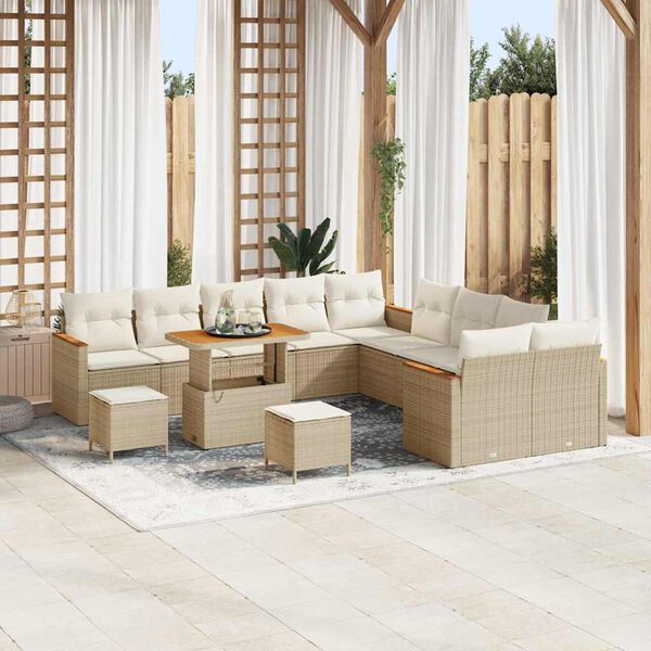 vidaXL Set Divano da Giardino con cuscino 13 pcs Beige Poly Rattan