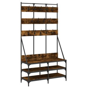 vidaXL Appendiabiti con Porta Scarpe Rovere Fumo 100x40x184 cm
