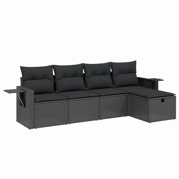 vidaXL Set Divani da Giardino 5 pz con Cuscini in Polyrattan Nero