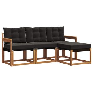 vidaXL Set di divani da esterno con cuscino 4 pcs Naturale e Nero