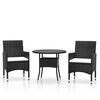 vidaXL Set da Pranzo per Giardino 3 pz in Polyrattan Nero