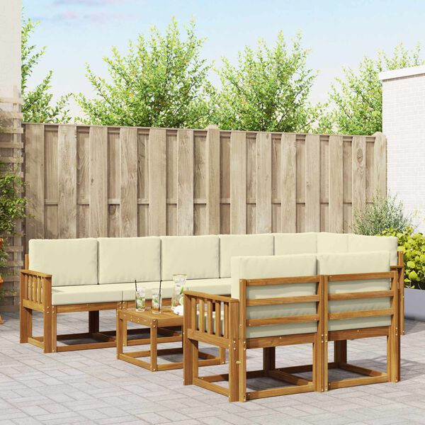 vidaXL Set di divani da esterno con cuscino 9 pcs Naturale e Crema