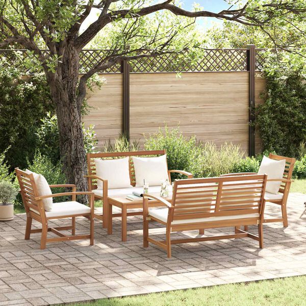 vidaXL Set Divano da Giardino 5 pcs Naturale Legno di teak solido