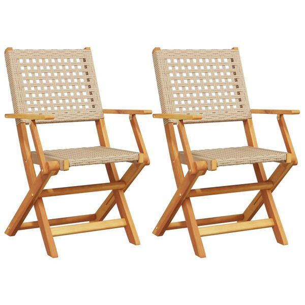 vidaXL Sedie da Giardino 2 pz Beige Legno Massello Acacia e Polyrattan
