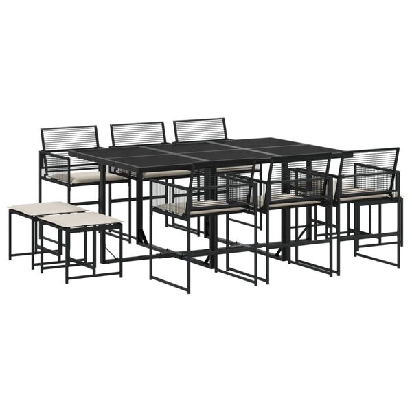 vidaXL Set da Pranzo da Giardino 11 pz con Cuscini in Polyrattan Nero