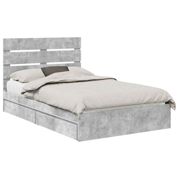 vidaXL Letto con Contenitore con testiera Grigio cemento 135 x 190 cm