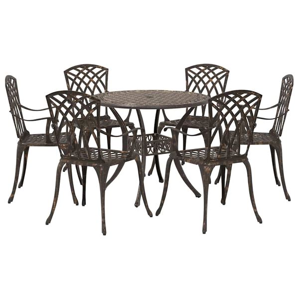 vidaXL Set da Pranzo per Giardino 7 pcs Bronzo 90 x 90 x 75 cm