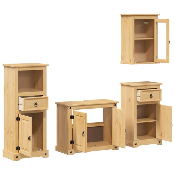 vidaXL Set Mobili da Bagno 4 pz Corona in Legno Massello di Pino