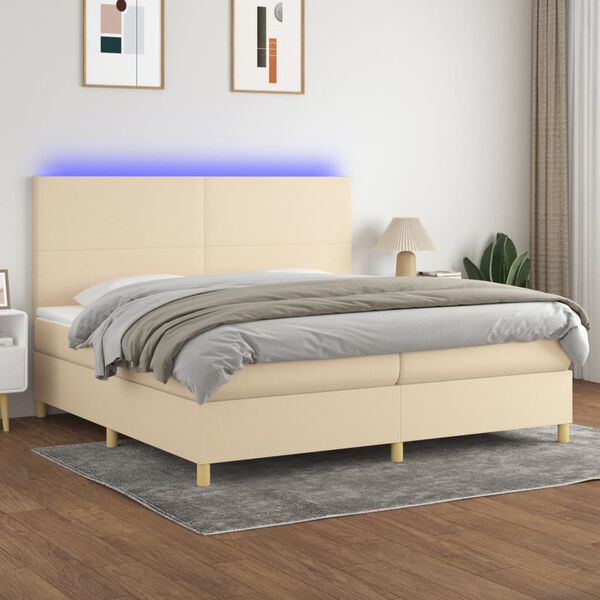 vidaXL Letto a Molle Materasso e LED bianco 200x200cm in Tessuto