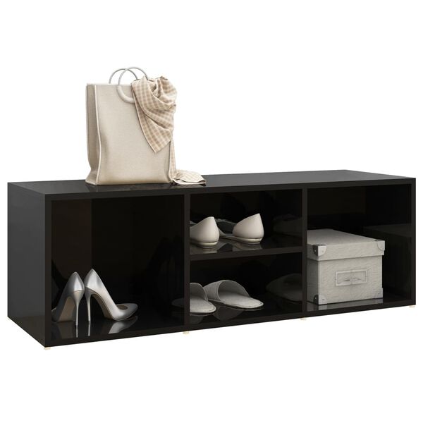 vidaXL Panca Porta Scarpe Nero Lucido 105x35x35 cm Legno Multistrato