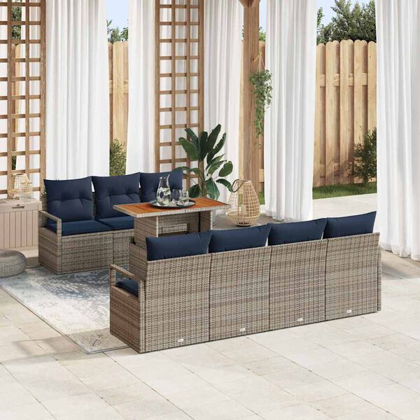 vidaXL Set Divano da Giardino con cuscino 8 pcs Grigio e Blu