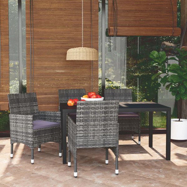 vidaXL Set da Pranzo per Giardino 5 pz con Cuscini Polyrattan Grigio