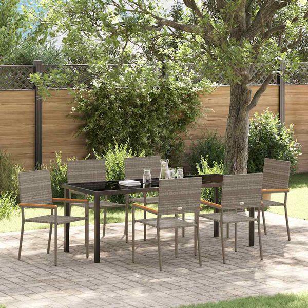 vidaXL Set da Pranzo per Giardino con cuscino 7 pcs Grigio polyrattan