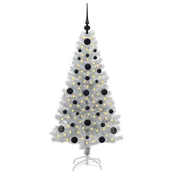 vidaXL Albero di Natale con 150 LED con supporto Argento 120 cm PET