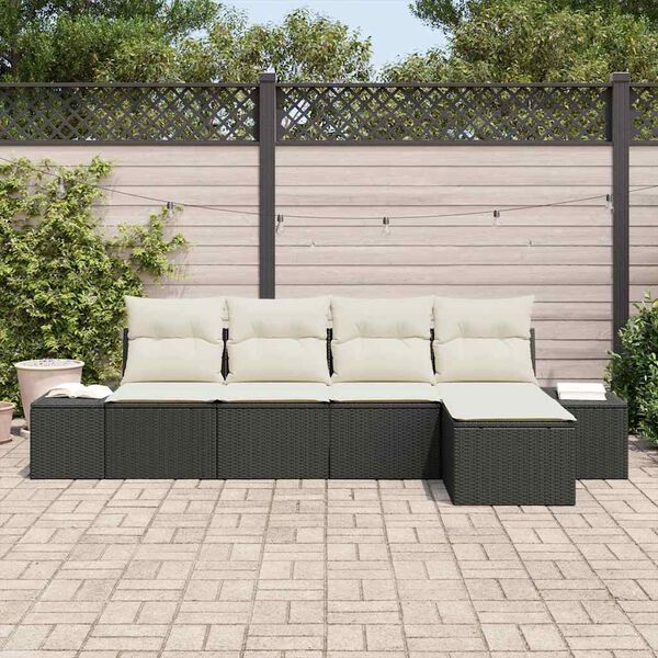 vidaXL Set Divano da Giardino con cuscino 5 pcs Nero polyrattan