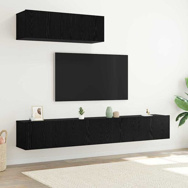 vidaXL Set mobile TV 3 pcs Rovere Nero Legno multistrato