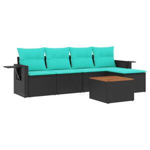 vidaXL Set Divani da Giardino 6 pz con Cuscini Nero in Polyrattan