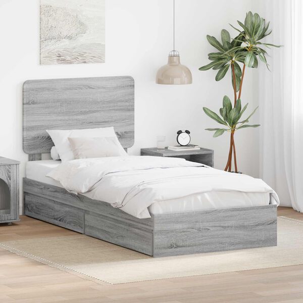 vidaXL Letto con Contenitore con testiera Grigio Sonoma 90 x 190 cm