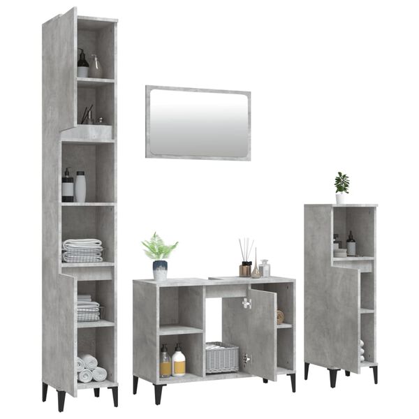vidaXL Set Mobili da Bagno 4 pz Grigio Cemento in Legno Multistrato