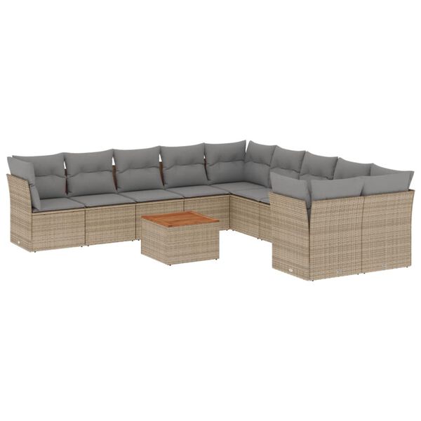 vidaXL Set Divani da Giardino 11 pz con Cuscini Beige in Polyrattan