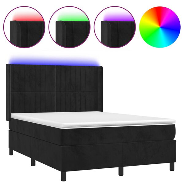 vidaXL Letto a Molle con Materasso e LED Nero 140x190 cm in Velluto