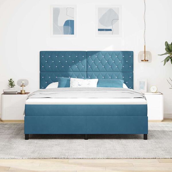 vidaXL Letto a molle con materasso Blu Scuro 180 x 200 cm Velluto