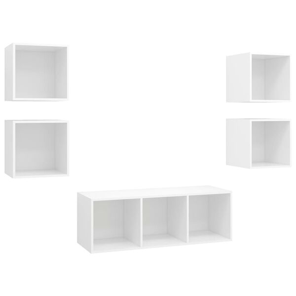 vidaXL Set Mobili Porta TV 5 pz Bianco in Legno Multistrato