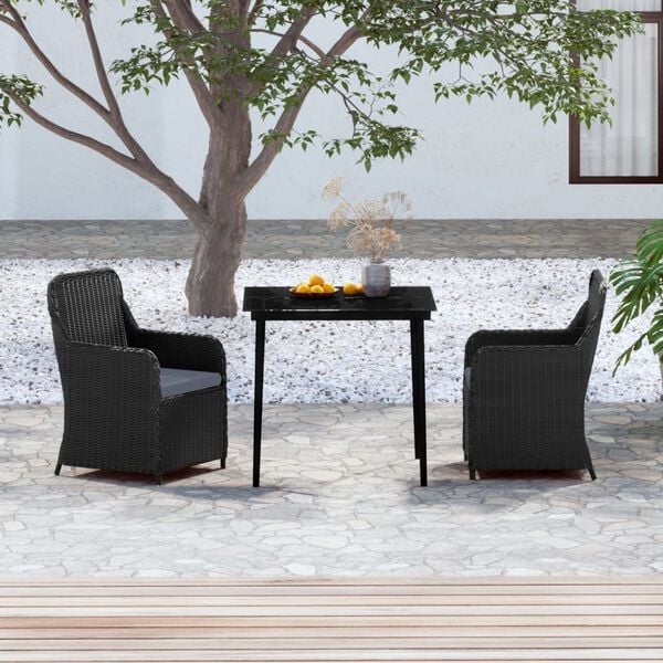 vidaXL Set da Pranzo da Giardino 3 pz con Cuscini Nero