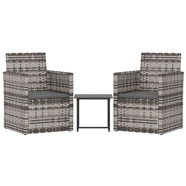 vidaXL Set Divani da Esterno 3 pz con Cuscini in Polyrattan Grigio