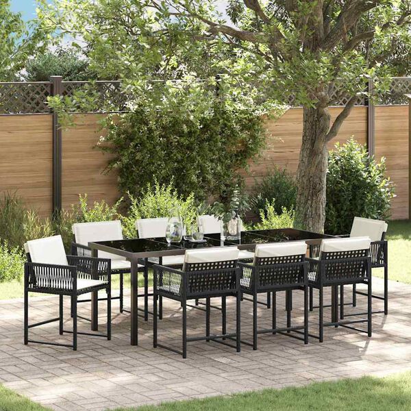 vidaXL Set da Pranzo per Giardino 9 pcs Nero polyrattan