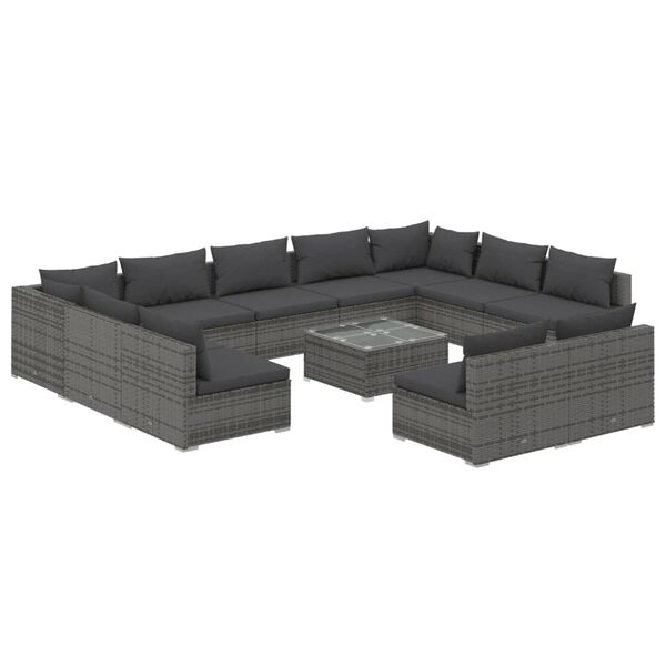 vidaXL Set Divani da Giardino 12 pz con Cuscini in Polyrattan Grigio