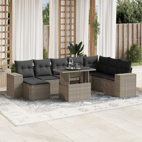 vidaXL Set Divano da Giardino 9pz con Cuscini Grigio Chiaro Polyrattan