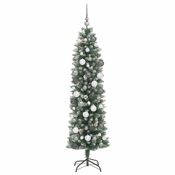 vidaXL Albero di Natale Artificiale Sottile Verde e Bianco 180 cm