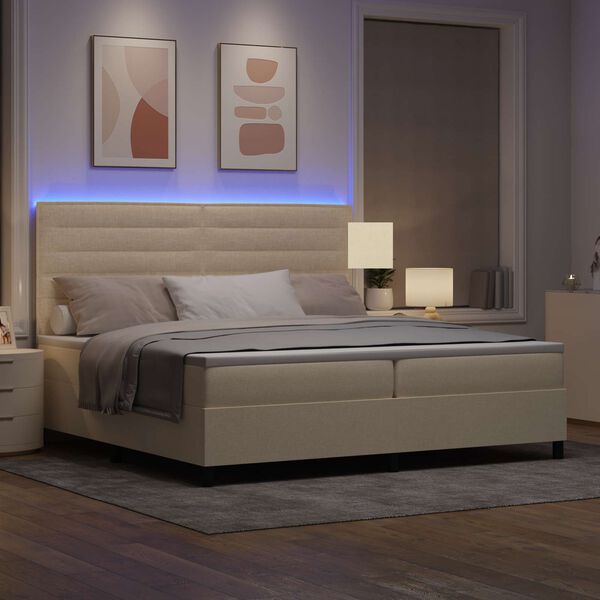 vidaXL Letto a molle con materasso con led Crema 200 x 200 cm Tessuto