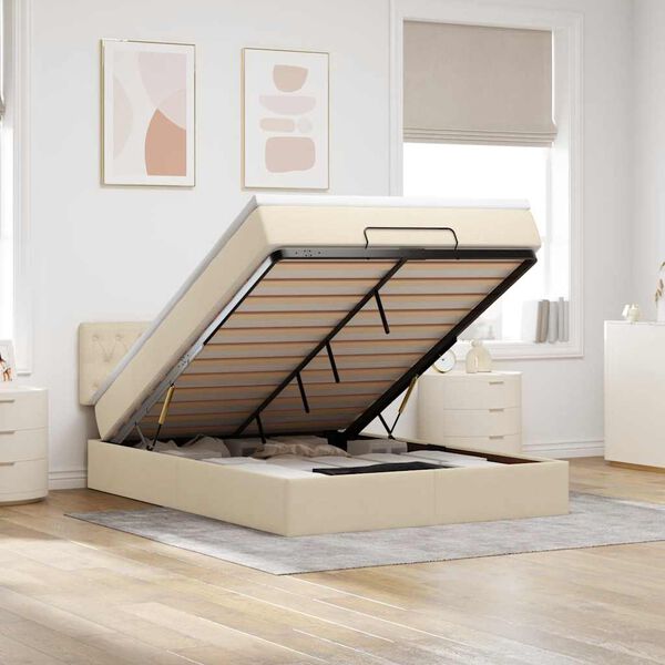 vidaXL Pouf Letto con Materasso e LED Crema 140x190 cm