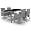 vidaXL Set da Pranzo Giardino 5 pz Polyrattan e Vetro Temperato Grigio