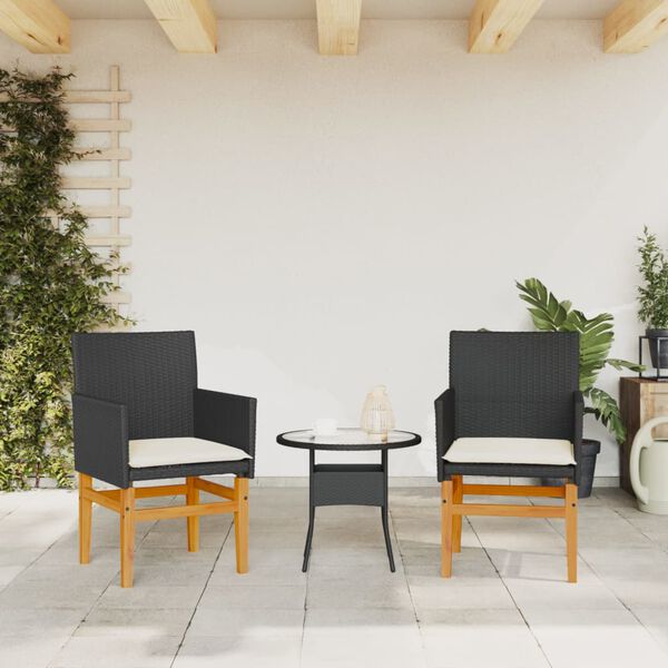 vidaXL Sedie Giardino con Cuscini 2pz Nere Polyrattan e Legno Massello