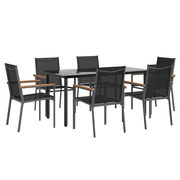 vidaXL Set da Pranzo da Giardino 7 pz Nero in Textilene e Acciaio