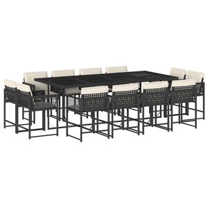 vidaXL Set da Pranzo da Giardino 13pz con Cuscini Nero in Polyrattan