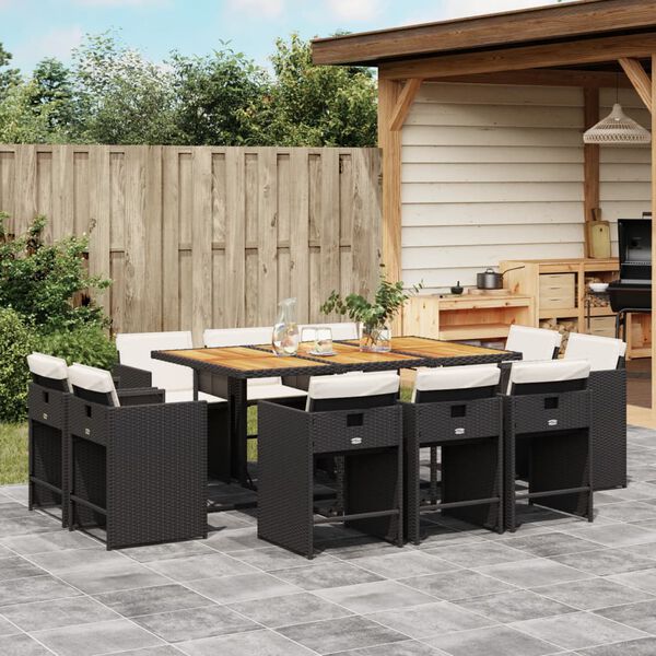 vidaXL Set da Pranzo da Giardino 11 pz con Cuscini in Polyrattan Nero