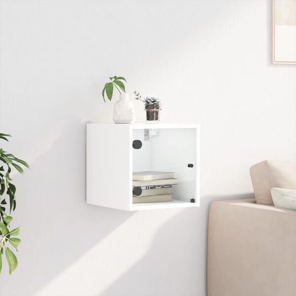 vidaXL Comodino con Anta in Vetro Bianco 35x37x35 cm