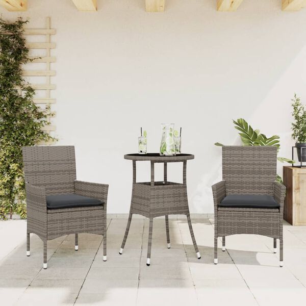 vidaXL Set da Pranzo da Giardino 3 pz con Cuscini Polyrattan e Vetro