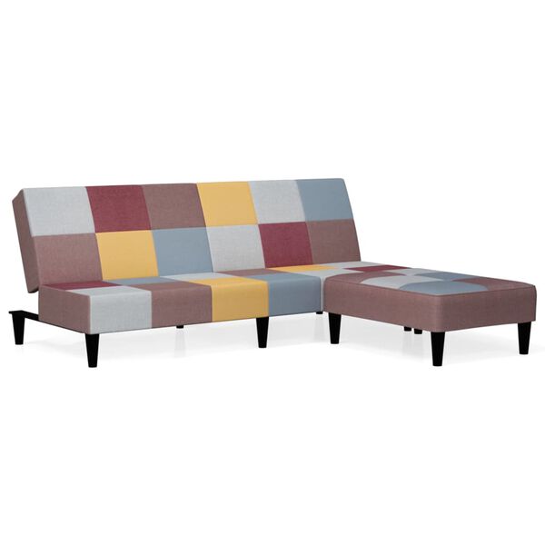 vidaXL Divano Letto a 2 Posti con Poggiapiedi Multicolore in Tessuto