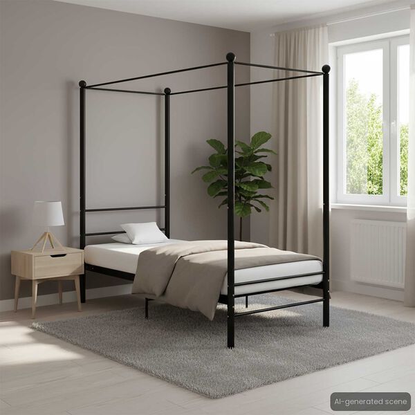 vidaXL Letto a Baldacchino Nero in Metallo 100x200 cm
